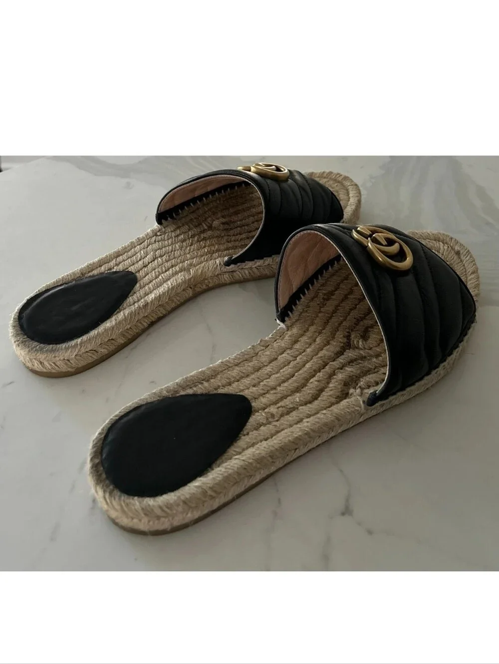 GUCCI Black Nappa Matelasse Gold GG Marmont Espadrille Slide Sandals 10 US = 41 - Picture 5 of 15